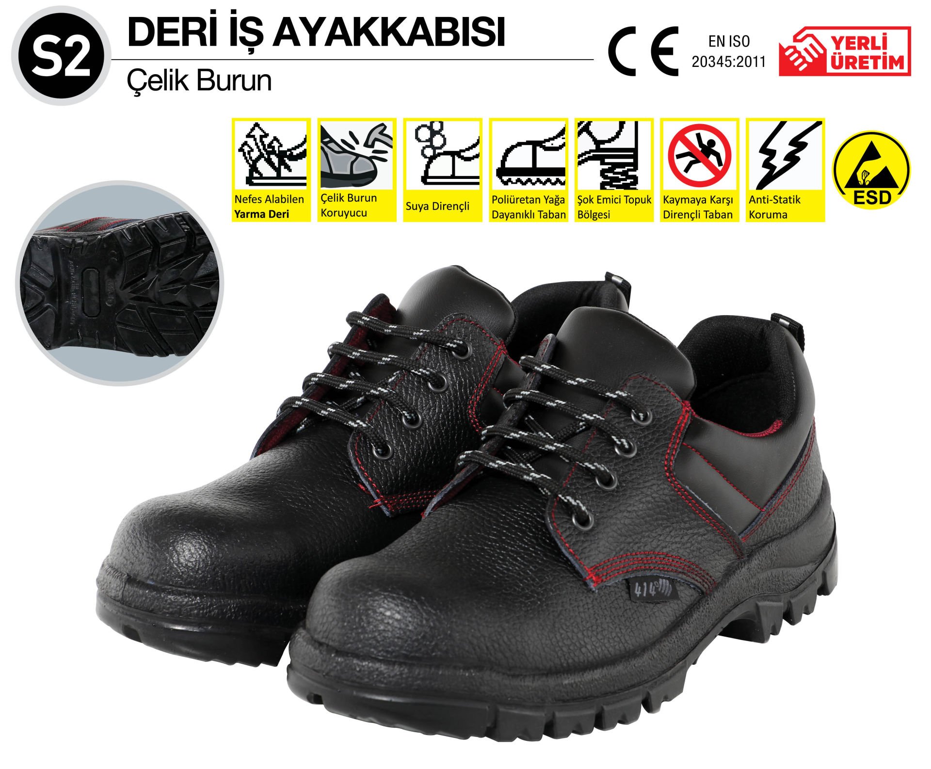 414 - (45 Numara) S2 DERİ İŞ AYAKKABISI