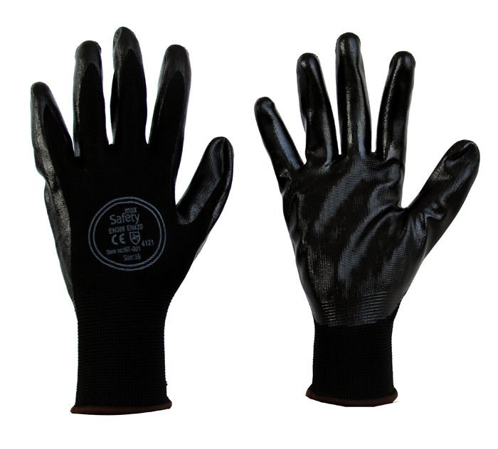 MAXSAFETY NIT-001 NITRILE COATED GLOVES (BLACK)