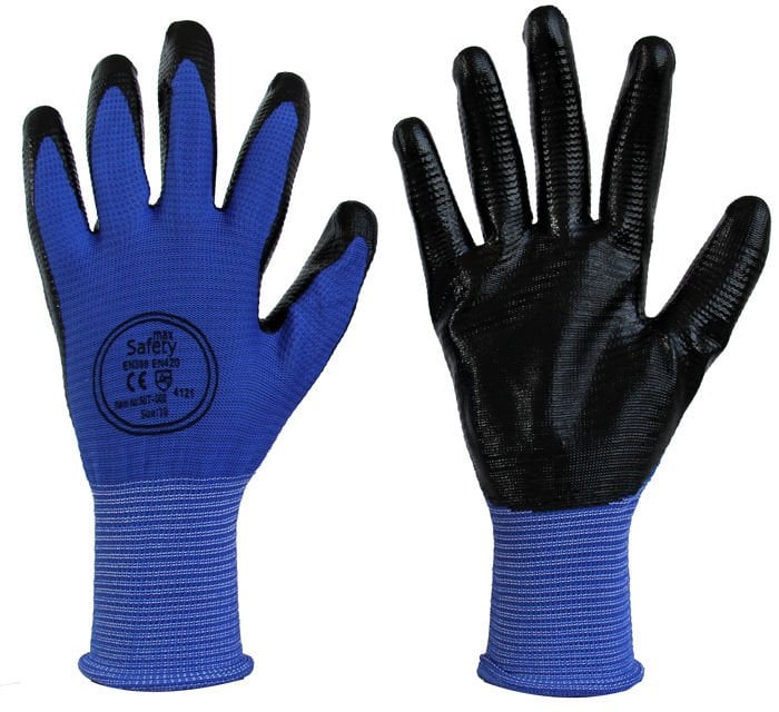 MAXSAFETY NIT-002 NITRILE COATED GLOVES (BLUE-BLACK)