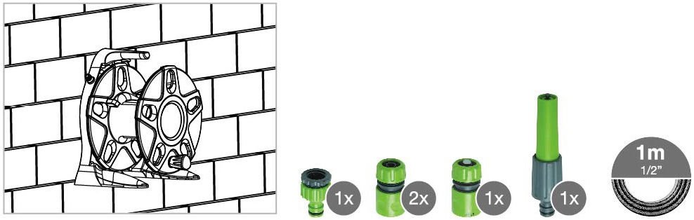 HORTUM SETİ DUVAR MONTELİ TAMBUR 15mt 1/2''