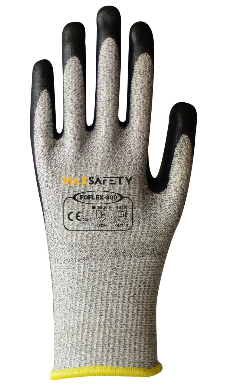 MAXSAFETY FOFLEX-300 FOAM NITRILE COATED GLOVES HPPE LINED