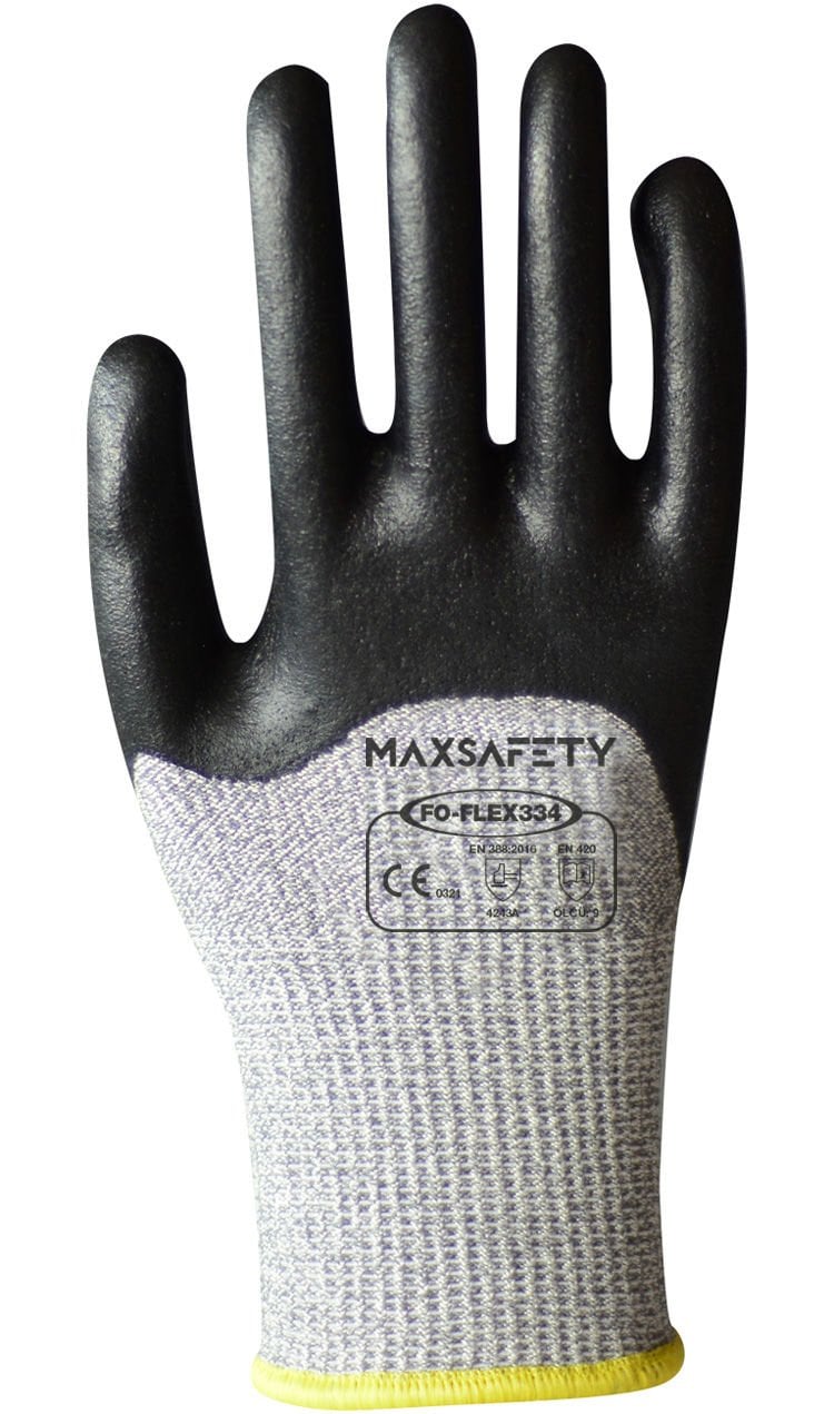 MAXSAFETY FOFLEX-334 3/4 FOAM NITRILE COATED GLOVES HPPE LINED
