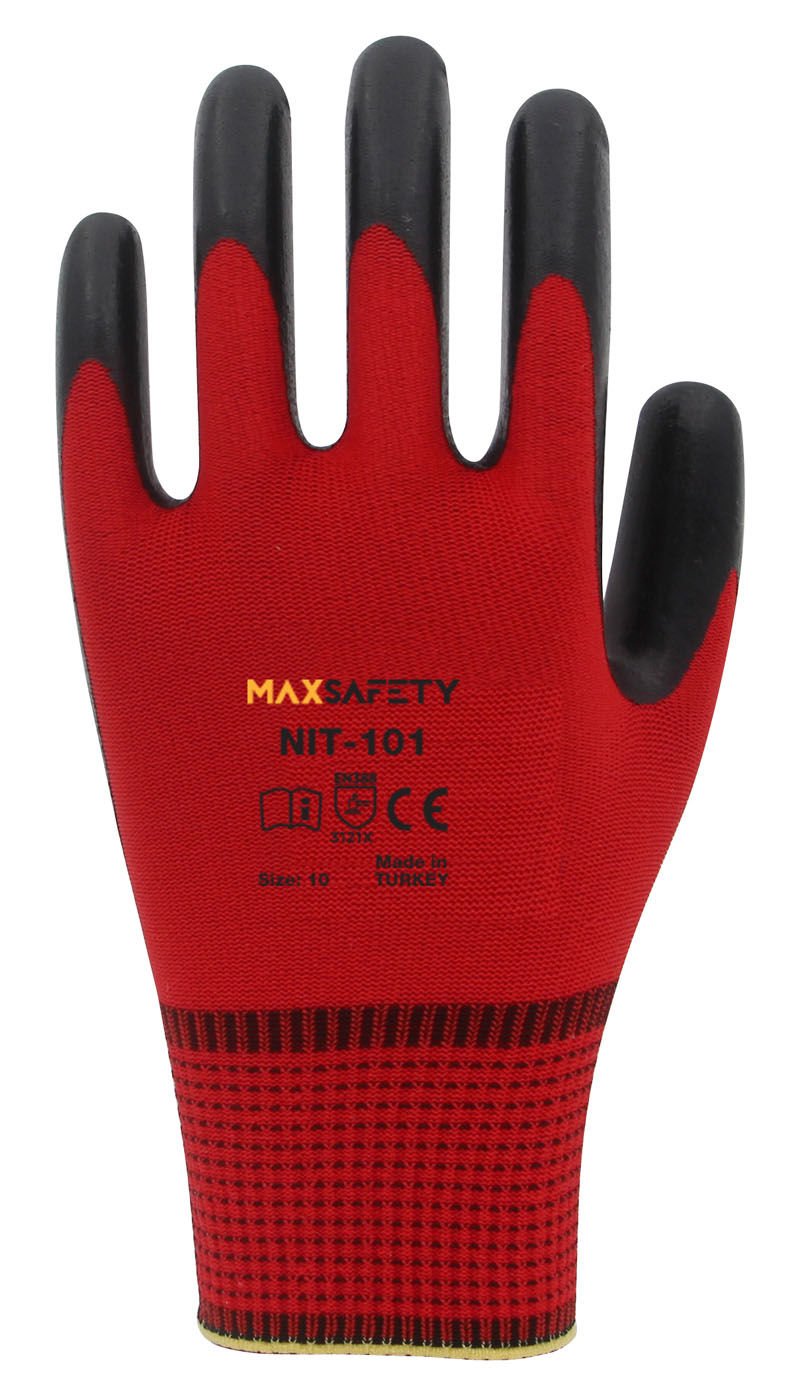 MAXSAFETY NIT-101 NİTRİL KAPLI ELDİVEN (KIRMIZI-SİYAH)