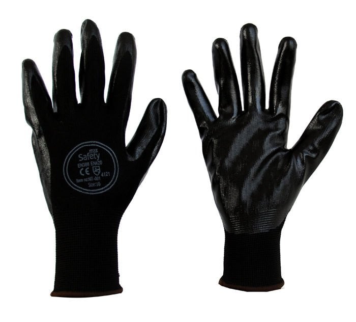 MAXSAFETY NIT-001 NITRILE COATED GLOVES (BLACK)